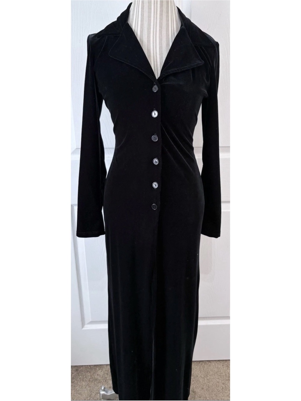 90s Y2K Rubber Ducky Black Velour Duster Coat Whimsy Goth Indie Cyber Punk Med